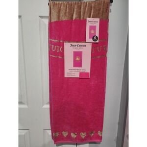 New Juicy Couture Crown Logo 6ft Long Jacquard Beach Towel Pink Gold 40x72 NWT